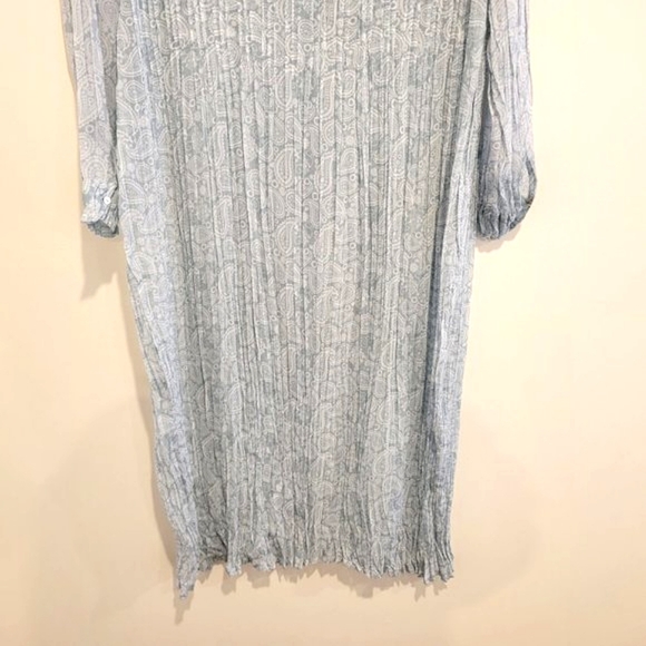 Zara Blue Teal Paisley Crinkled Relaxed Fit Button Down Maxi Sheath Dress M EUC - Picture 6 of 12